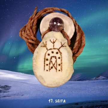 Riipus poronsarvi ja ametisti kaiverrettu SEITA. 17