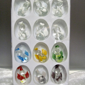 Lasienkelit 12kpl setti korkeus 4,5cm voi myös ripustaa sädekehästä.