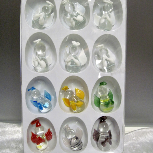 Lasienkelit 12kpl setti korkeus 4,5cm voi myös ripustaa sädekehästä.