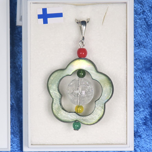 Riipus simpukkakukka 25mm, vuorikide ice-jää ja akaatit