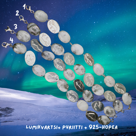 Rannekoru pyriitti kvartsissa Suomikoru, 925-hopealaatat, 18cm