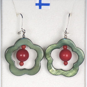 Korvakorut simpukkakukka 25mm, punainen helmiäishelmi puolukka