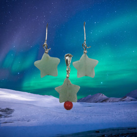 Korusetti korvakorut ja riipus vihreä aventuriinitähti JOU9