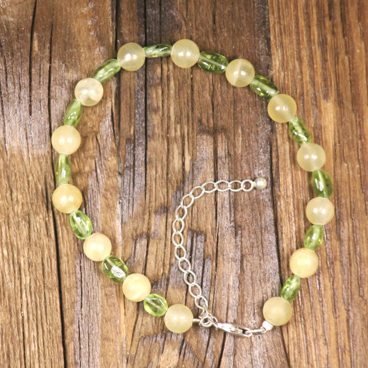 Rannekoru vihreä peridootti ja keltainen kalsiitti 18-23cm Olive5