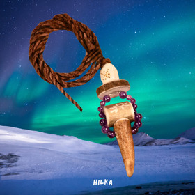 Riipus poronsarvia ja ametistit HILKA, kaiverrukset noita ja poro