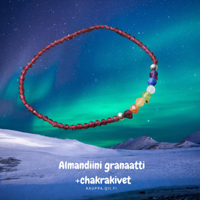 Rannekoru chakrakivet ja almandiini, sopiva 17cm ranteeseen