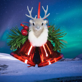 Joulukoriste poron pää ja punaiset joulukellot