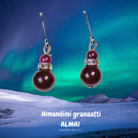 Korvakorut almandiini granaatti 6mm, 4mm, zirkonikoristein ALMA1