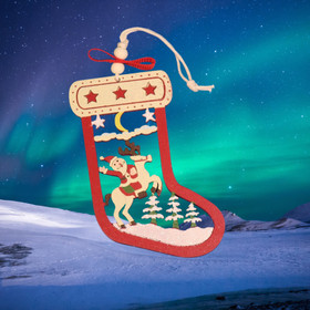 Joulukoriste joulupukki ja poro sukassa, puuta