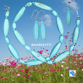 Helmet magnesiitti turkoosivärjätty 47cm pitkä palkohelmi. PALKO