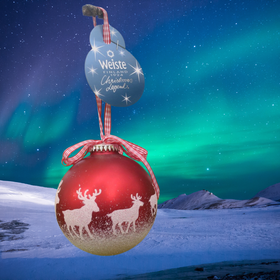 Joulukoriste punainen 8cm pallo porot lumessa matta/kirkas