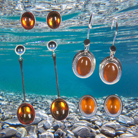 Hopeakorvakorut meripihka 8x10mm