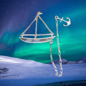 Rintakoru hopeinen purjevene ja ankkuri