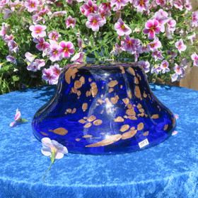 Malja sininen käsinpuhallettu lasikulho 25cm lehtikultaa lasin sisällä