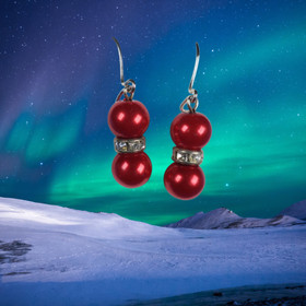 Korvakorut punainen helmi zirkonikoristein 8z8