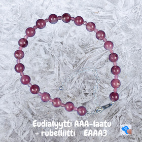 Rannekoru eudialyytti AAA-laatu ja rubelliitti, 18-23cm. EAAA3