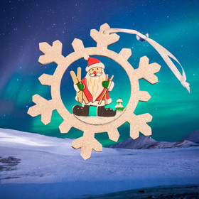 Joulukoriste joulupukki lumihiutaleessa, puuta