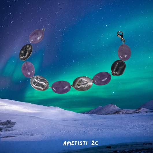 Rannekoru ametisti 925-hopea porot, lippu, kartta, laiva. Suomikoru 2C