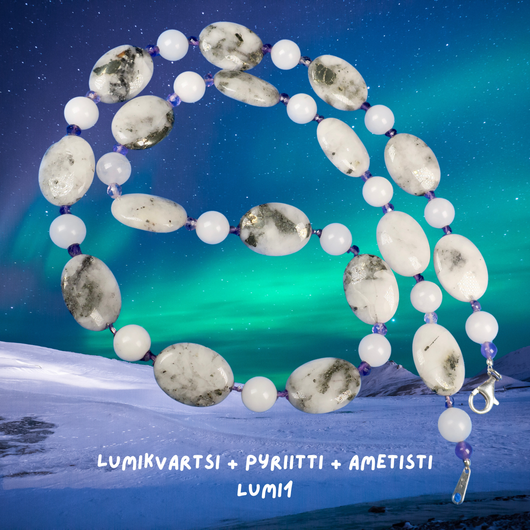 Helmet pyriitti lumikvartsi ametisti 56cm LUMI1