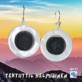 Korvakorut helmiäinen ja musta tektiitti 