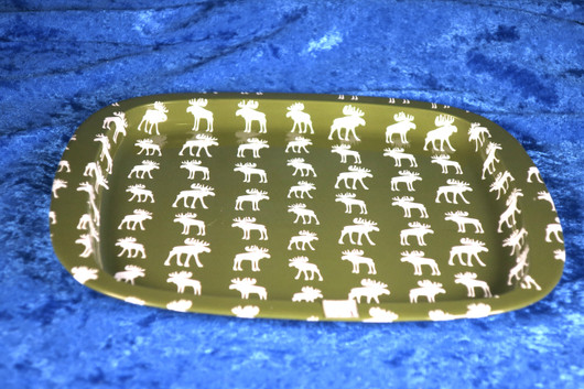Tarjotin hirvi valkovihreä 19x16cm pieni metallitarjotin