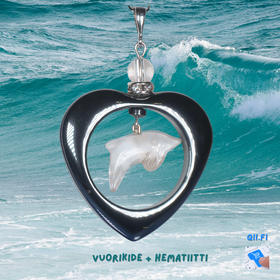 Riipus vuorikide delfiini ja hematiittisydän zirkonikoristein 