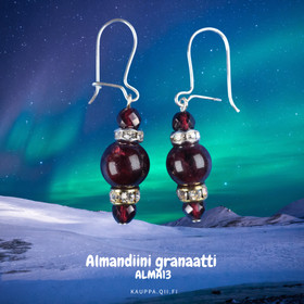Korvakorut almandiini 8mm ja viistehiotut 4mm, zirkonikoristein ALMA13