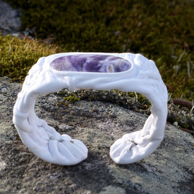 Nahkarannekoru tsharoiitti 20x38mm, valkoinen nahka, leveys 30mm