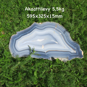 Akaattilevy kalsedoni jättikoko n. 59x32cm 5,5kg ja ripustusteline
