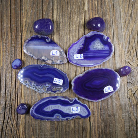 Akaattilevy ja rumpuhiottu violetti akaatti setti L1-L9. Valitse