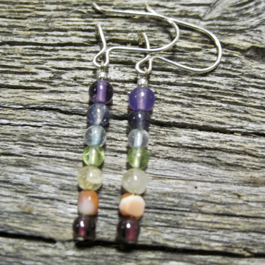 Korvakorut chakrakivikorut, joissa jokaiselle chakralle oma kivi