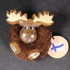 Magneetti HIRVI pompom puuta ja  pehmeä ruskea lankatupsu