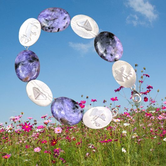 Rannekoru tsharoiitti 925-hopea porot ja purjeveneet 19cm, Suomikoru