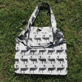 Olkalaukku porot poronsarvinapilla, pellavaa OKA3