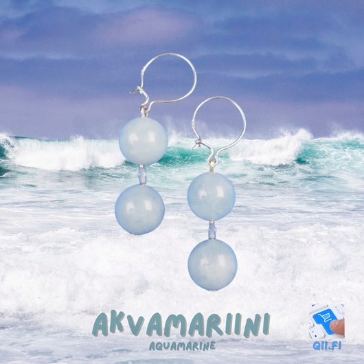 Korvakorut akvamariini 2x8mm, vaaleansininen, 925-hopea