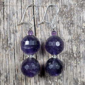 Korvakorut ametisti 12mm viistehiottu zirkonikoristein VIVIAN12z12