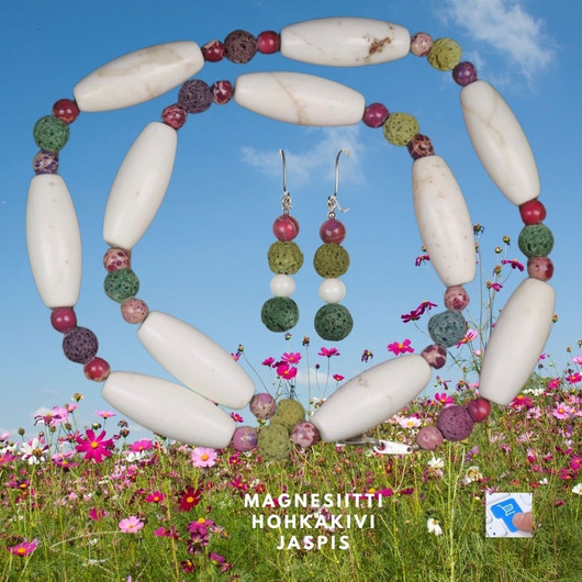 Helmet vaalea magnesiitti, hohkakivi, jaspis 57cm . Milla