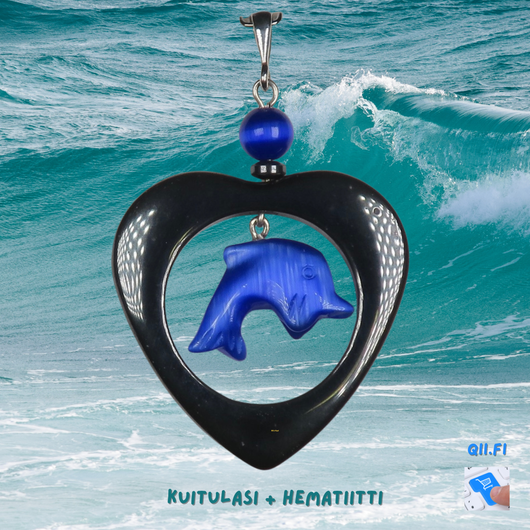 Riipus sininen delfiini hematiittisydämen sisällä