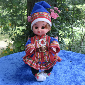 Lapinnukke 23cm  poika, siniset vaatteet