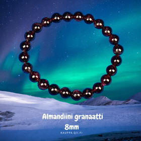 Rannekoru almandiini granaatti 8mm tummanpunainen 17-18cm