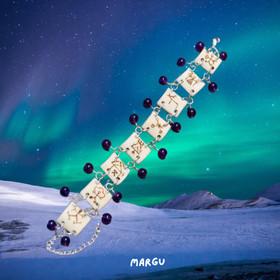 Rannekoru ametisti 6mm ja poronluu polttokaiverrettu Margu 