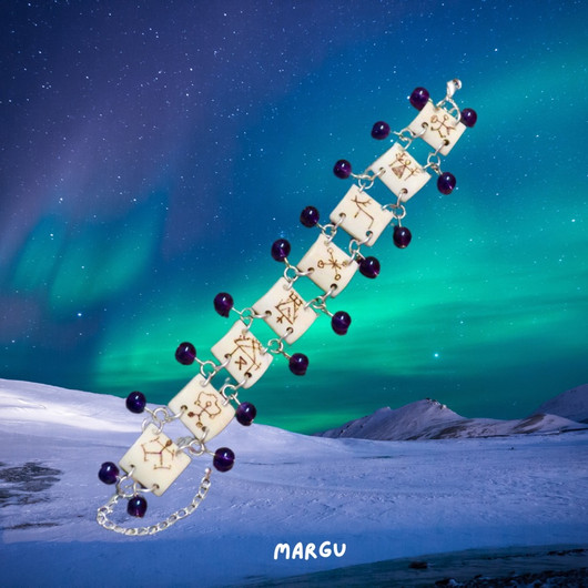 Rannekoru ametisti 6mm ja poronluu polttokaiverrettu Margu 