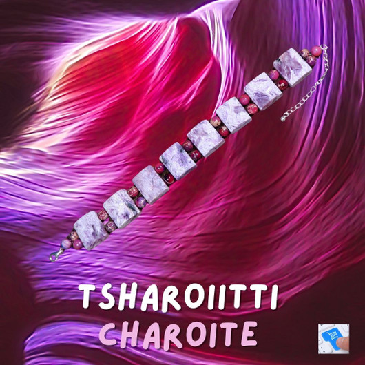 Rannekoru tsharoiitti kulmikkaat palat, väleissä jaspis Tshara1