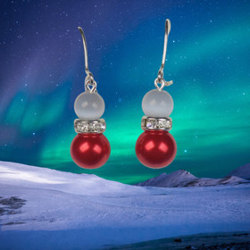 Korvakorut harmaa kissansilmälasi ja punainen helmi zirkonikoristein