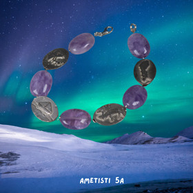 Rannekoru ametisti ja 925-hopealaatat 19cm. Suomikoru 5A