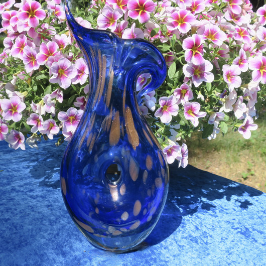 Maljakko 30cm reikä keskellä, käsinpuhallettu lasi ja lehtikultaa