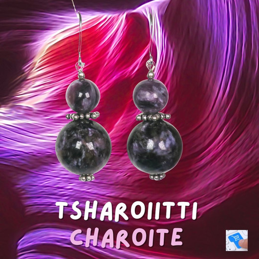 Korvakorut tsharoiitti 14mm, 8mm, hopeakoristein 64ko17 