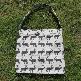 Olkalaukku porot poronsarvinapilla, pellavaa OKA3