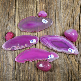 Akaattilevy ja rumpuhiottu pinkki akaatti setti P1-P4. Valitse