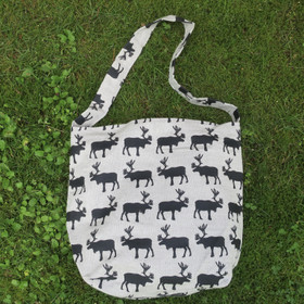 Olkalaukku porot poronsarvinapilla, pellavaa OKA2